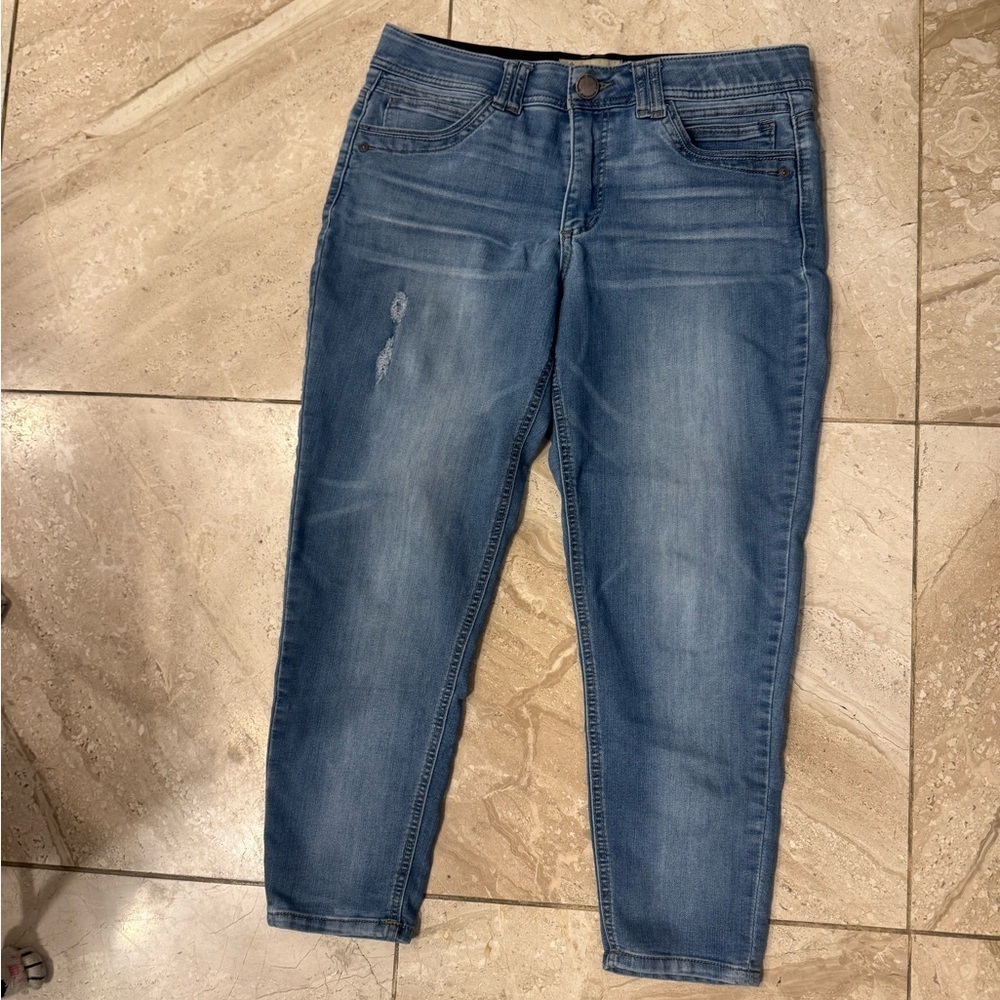 Democracy Light Blue Jeans denim distressed 25" inseam size 12